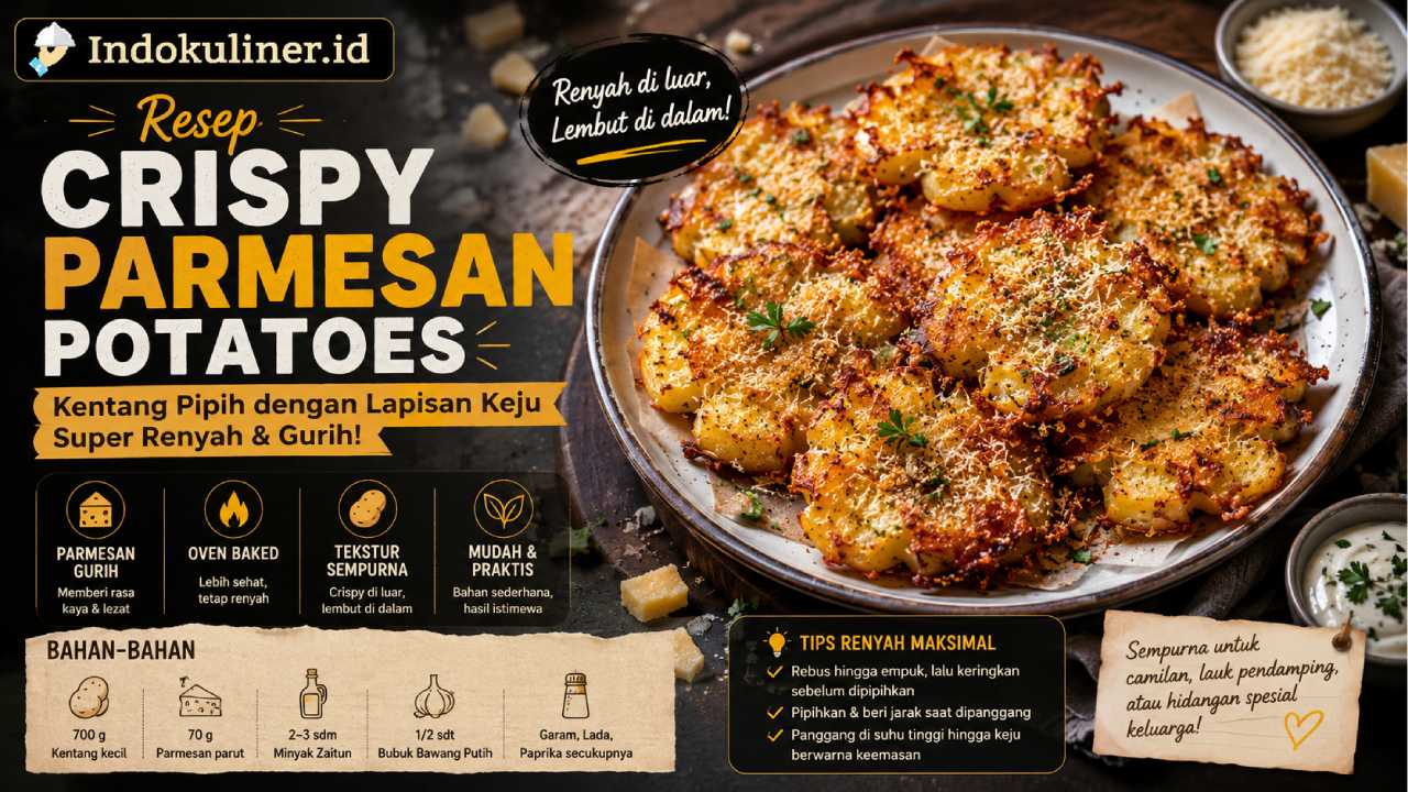Resep Crispy Parmesan Potatoes, Kentang Pipih dengan Lapisan Keju Super Renyah