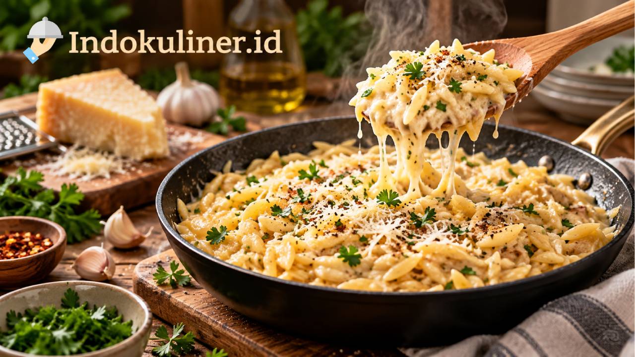 Garlic Parmesan Orzo Viral, Creamy Gurih Cukup Satu Wajan